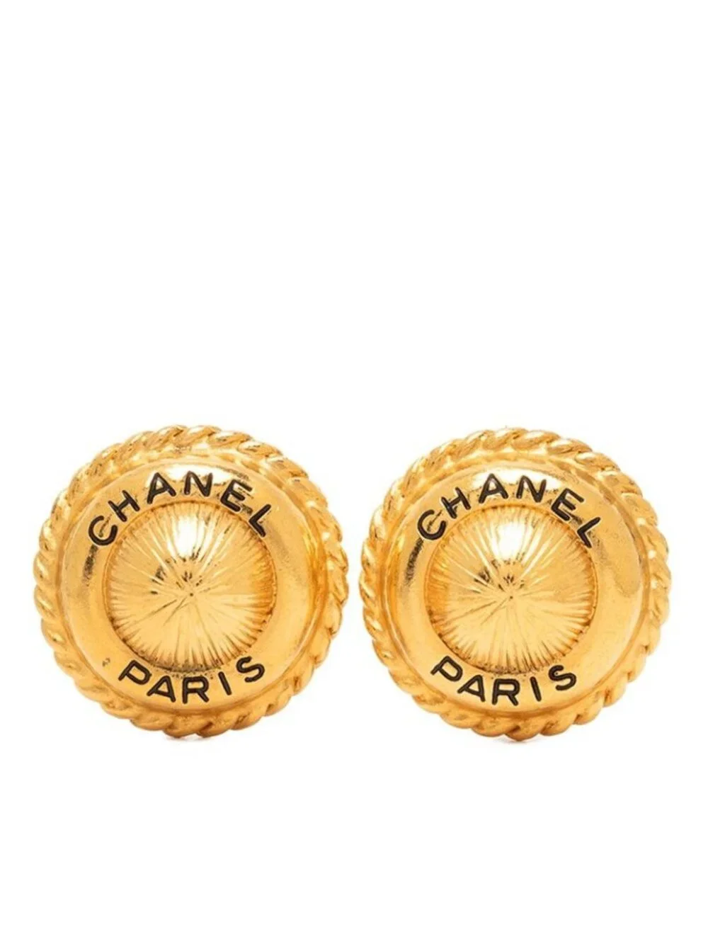 Chanel Vintage Logo Earrings Gold Plated